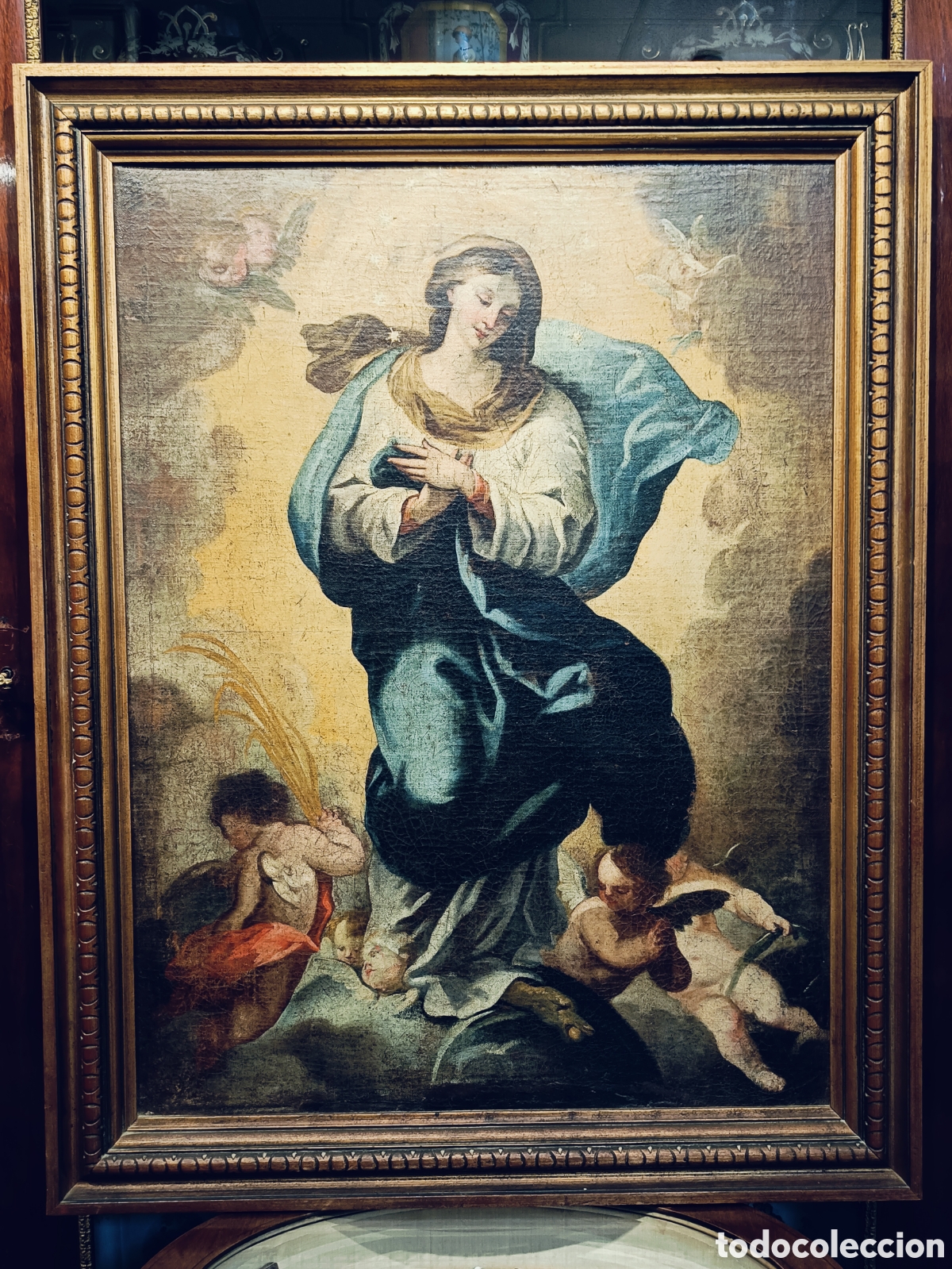 Arte: OLEO SOBRE LIENZO. VIRGEN INMACULADA . ESCUELA ESPA&Ntilde;OLA . SIGLO XVII-XVIII. REENTELADO