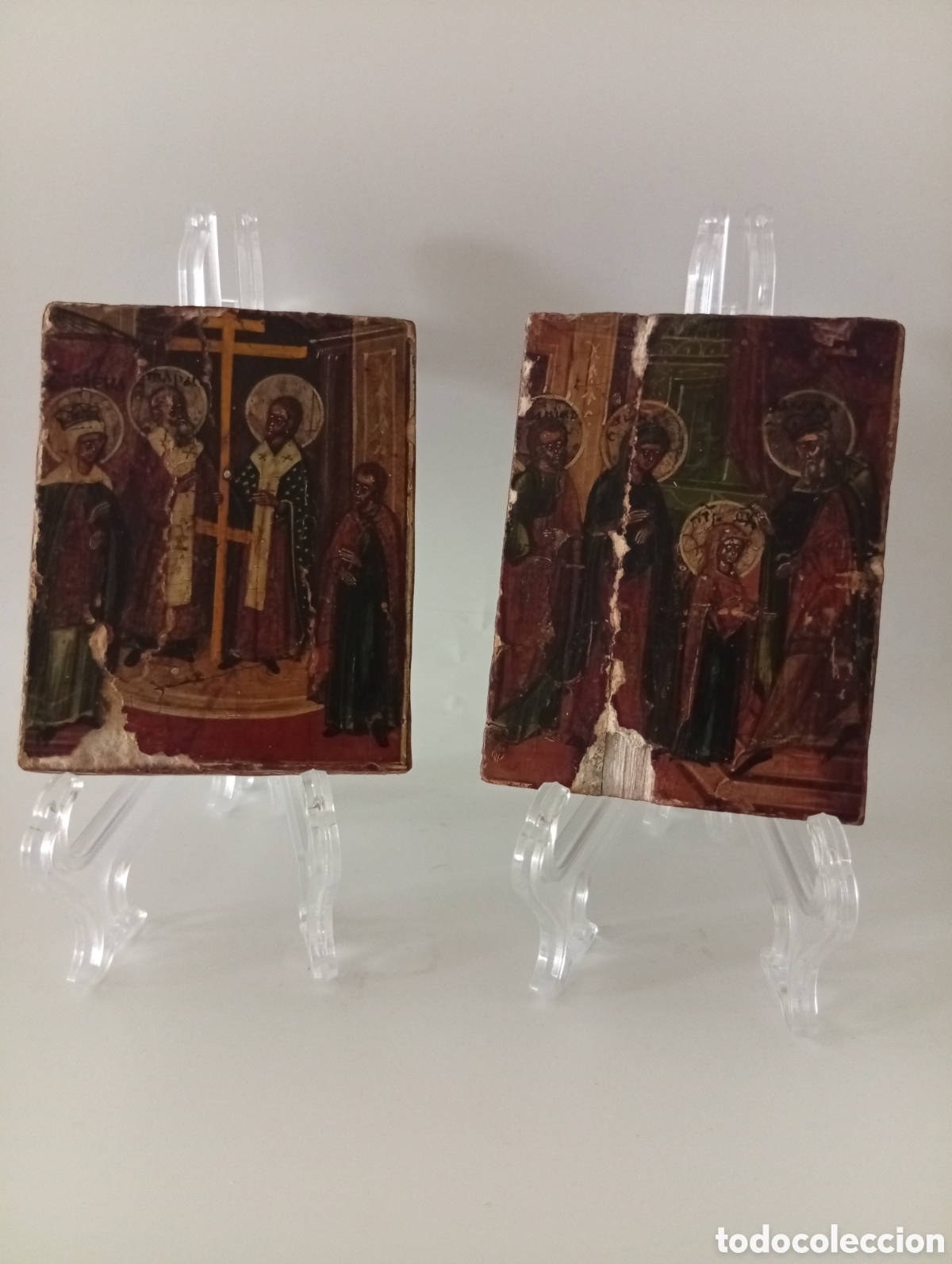 Arte: PAR DE PEQUE&Ntilde;OS ICONOS ORTODOXOS, TEMPLE SOBRE TABLA, FINALES S. XVIII, PRINCIPIOS DEL S . XIX.