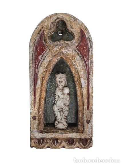 Arte: Relieve Estilo G&oacute;tico - Virgen con Ni&ntilde;o - Yeso Policromado