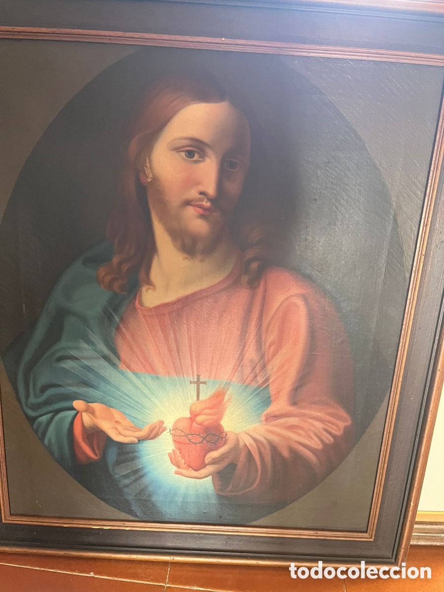 Arte: Motivo religioso jesus con corazon en la mano derecha