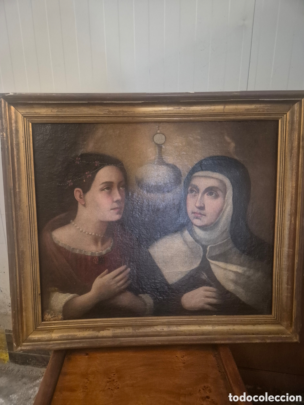 Arte: Oleo sobre lienzo antiguo siglo XVIII, Santa Teresa y una aristocrata, quiza Maria de Zu&ntilde;iga..