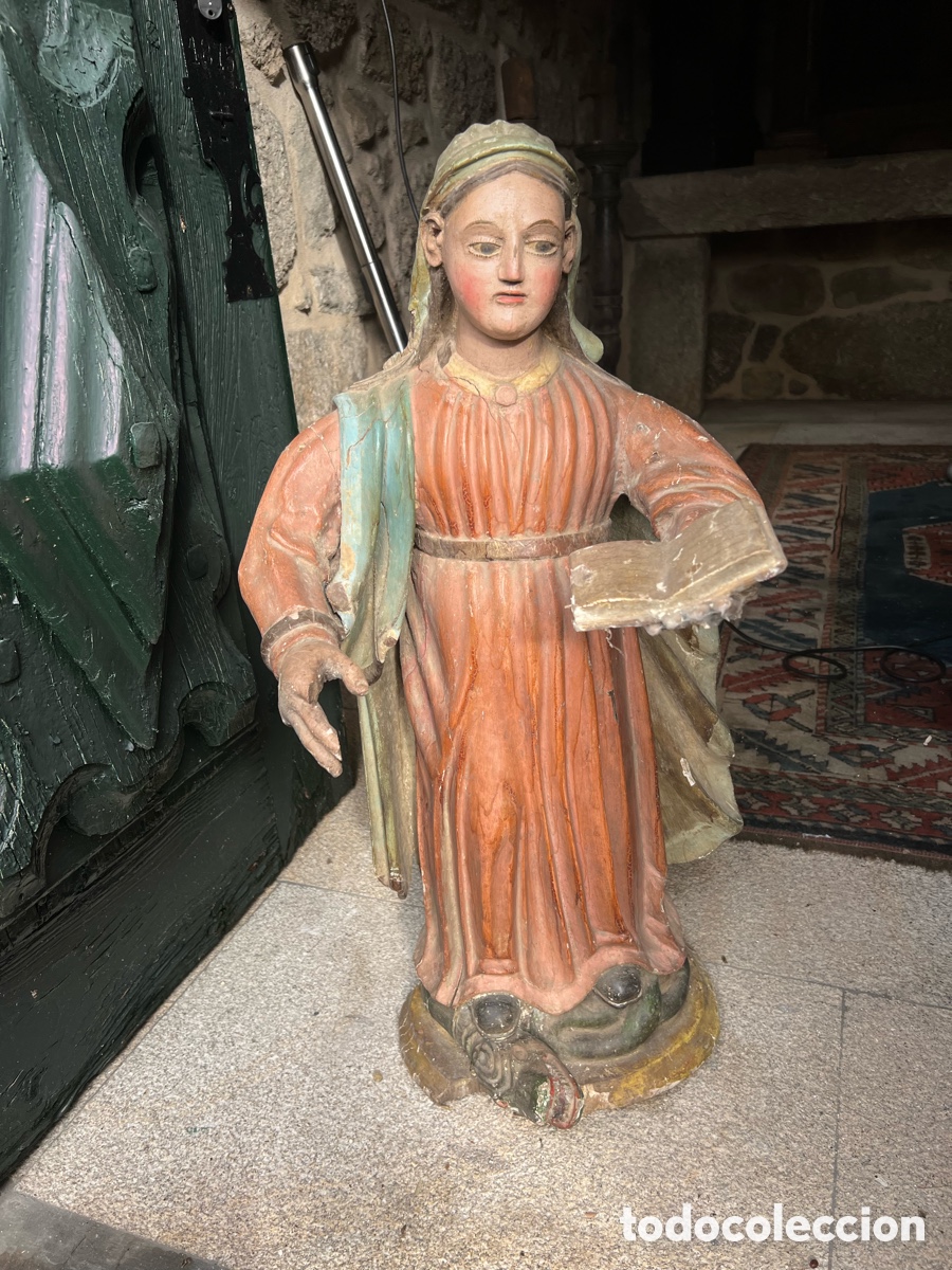 Art: Precios talla virgen tallada en madera xviii policromia