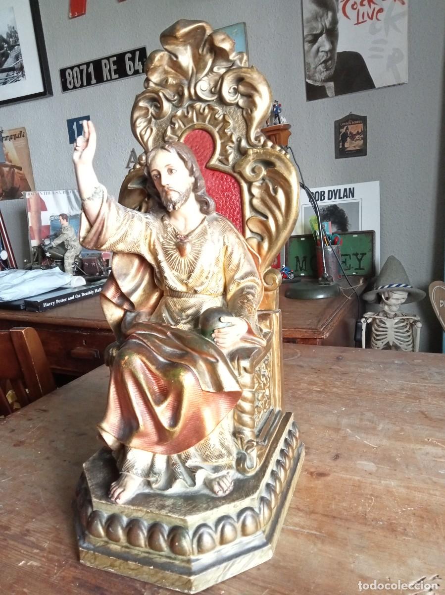 Arte: ANTIGUO SAGRADO CORAZ&Oacute;N ENTRONADO ORO SELLADO OLOT