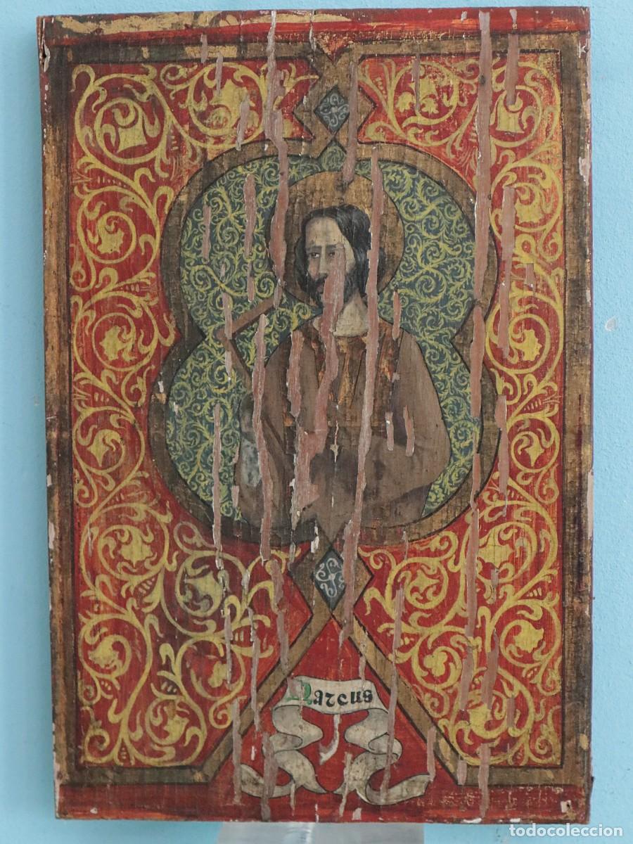 Art: San Marcos. &Oacute;leo sobre tabla. Mide 32 x 21 cm. Hacia 1900.