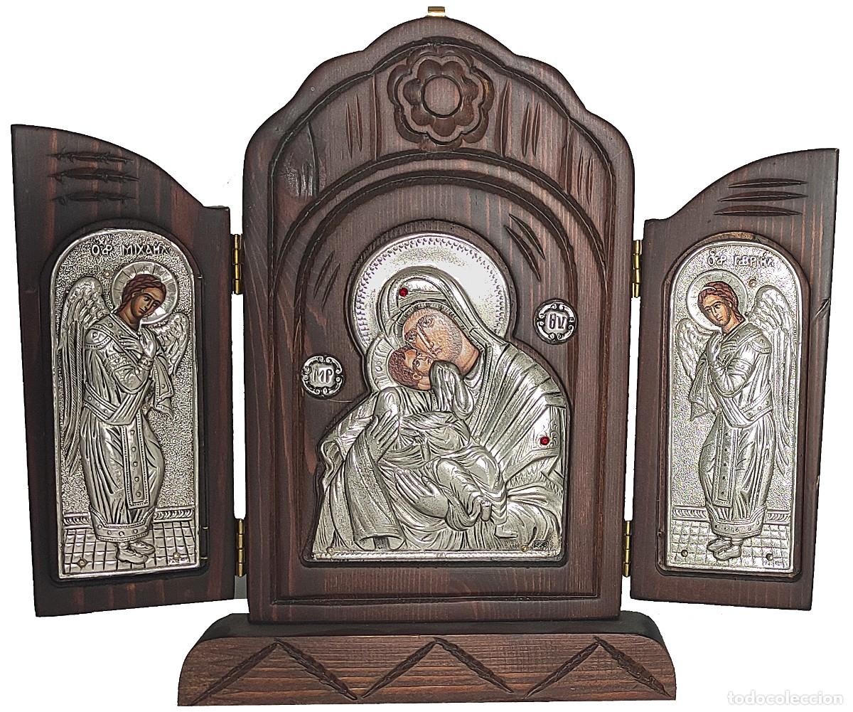 Arte: Tr&iacute;ptico Icono de plata sobre madera