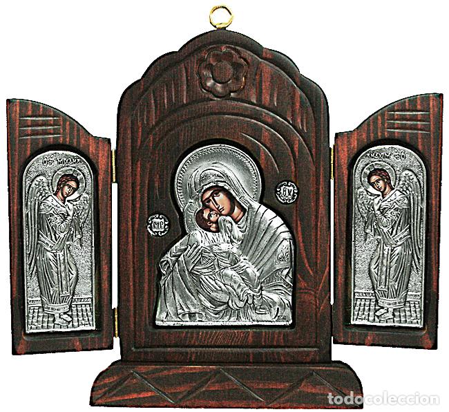 Arte: Tr&iacute;ptico Icono de plata sobre madera
