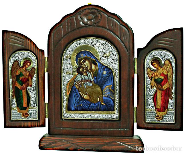 Arte: Tr&iacute;ptico Icono de plata sobre madera