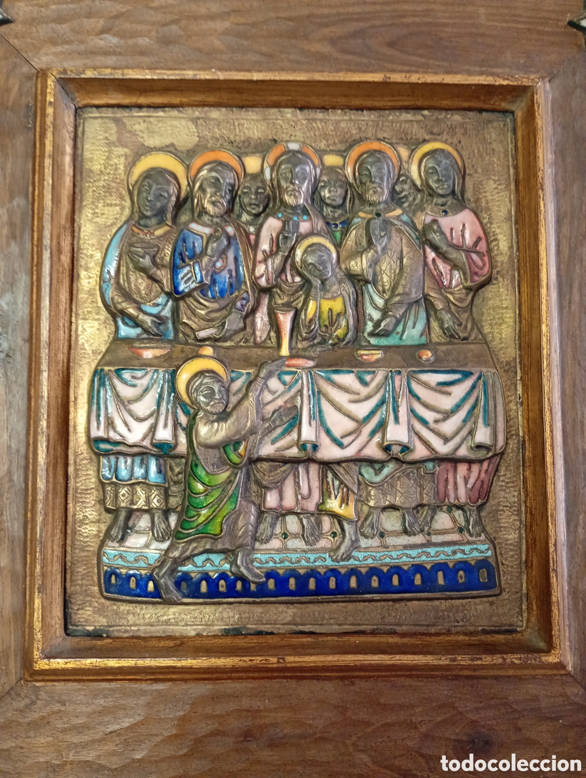 Arte: MODEST MORAT&Oacute; OJER (Barcelona) Santa cena o &uacute;ltima cena de Jes&uacute;s, Ap&oacute;stoles. Esmaltado sobre cobre