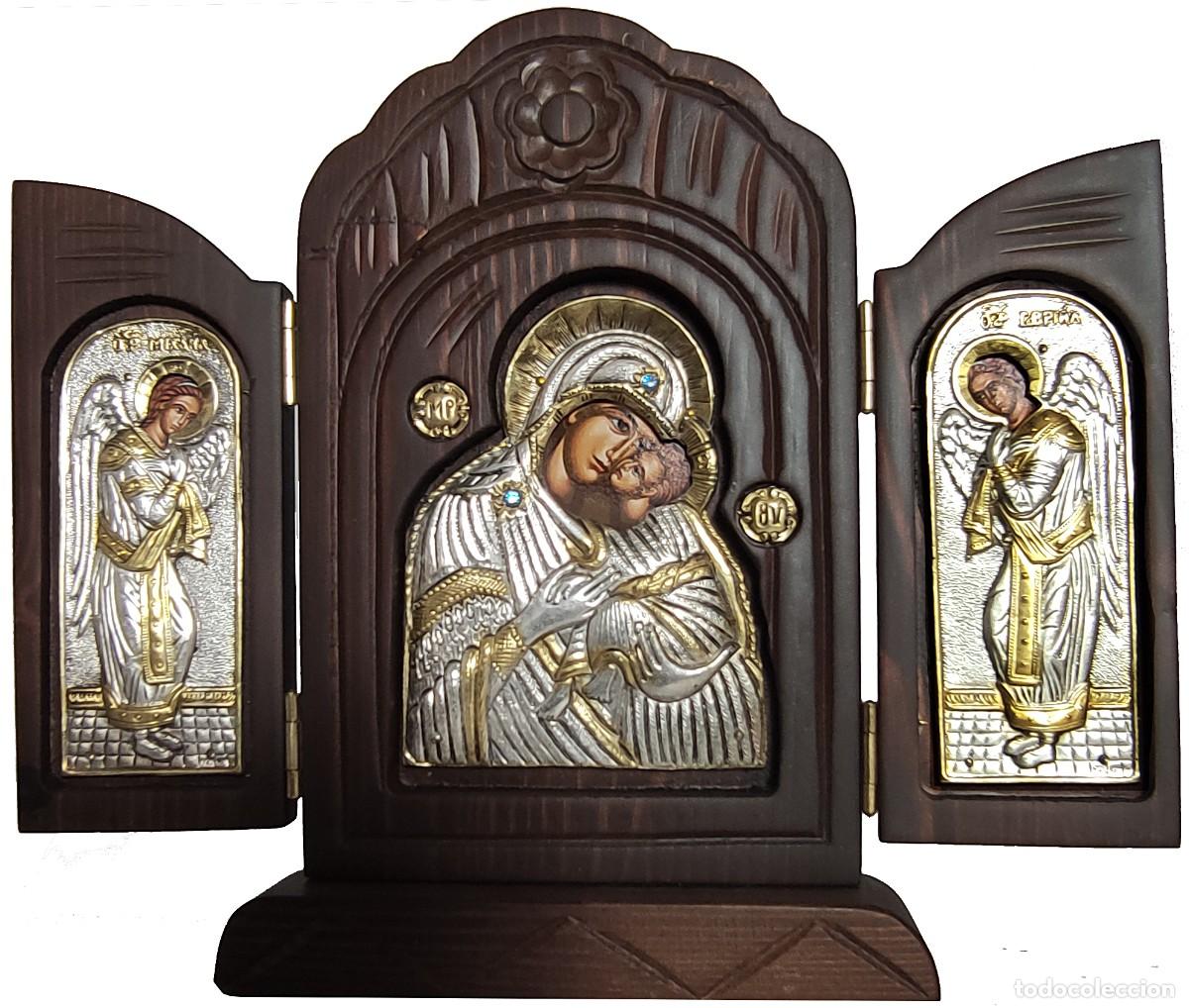 Arte: Tr&iacute;ptico Icono de plata sobre madera