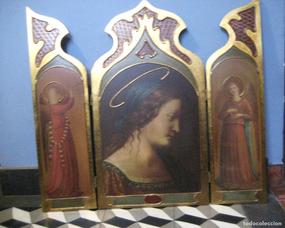 Arte: Precioso tr&iacute;ptico altar de la Virgen para colgar en pared 66/ 60 cm . Madera
