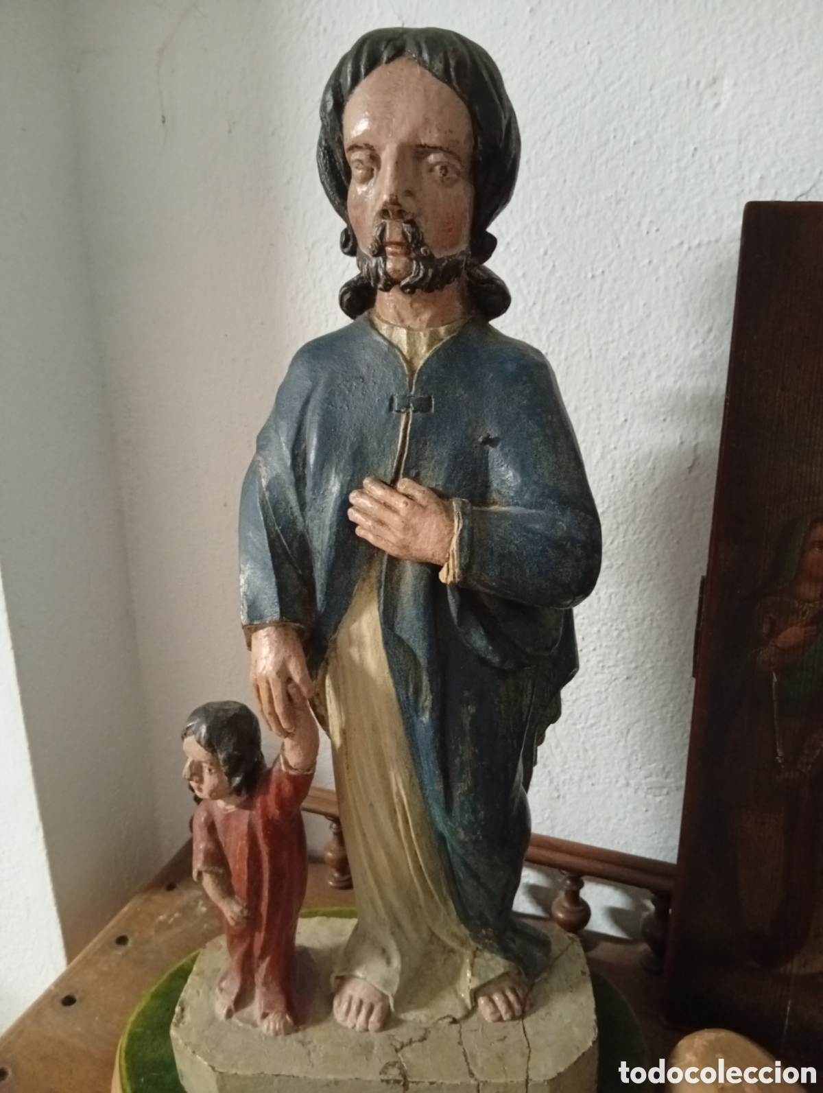 Arte: Antigua talla de madera religiosa san Jos&eacute; siglo XVIII 50 cm