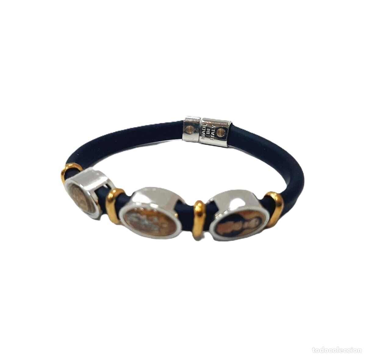 Arte: Pulsera religiosa italiana San Marco nueva, de caucho e iconos
