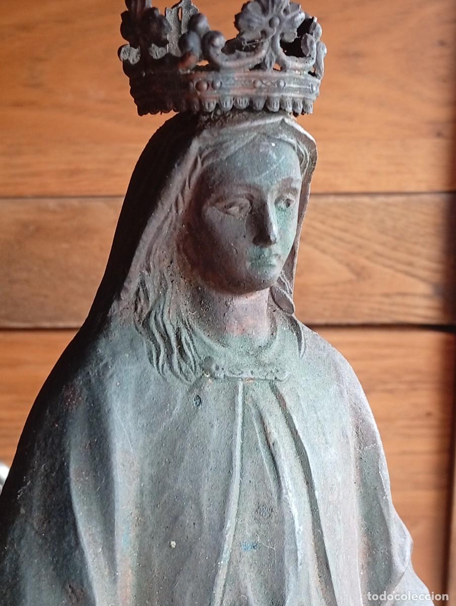 Arte: Pesada figura virgen corona de bronce escultura religiosa fundici&oacute;n para capilla original a&ntilde;os 50