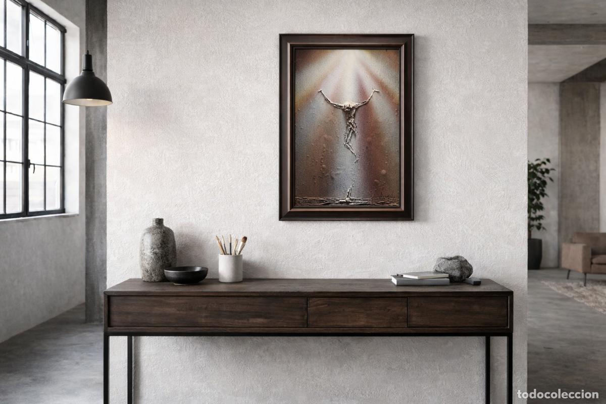 Arte: Cristo en relieve firmado Danilo &ndash; obra texturizada contempor&aacute;nea con marco &ndash; efecto escult&oacute;rico