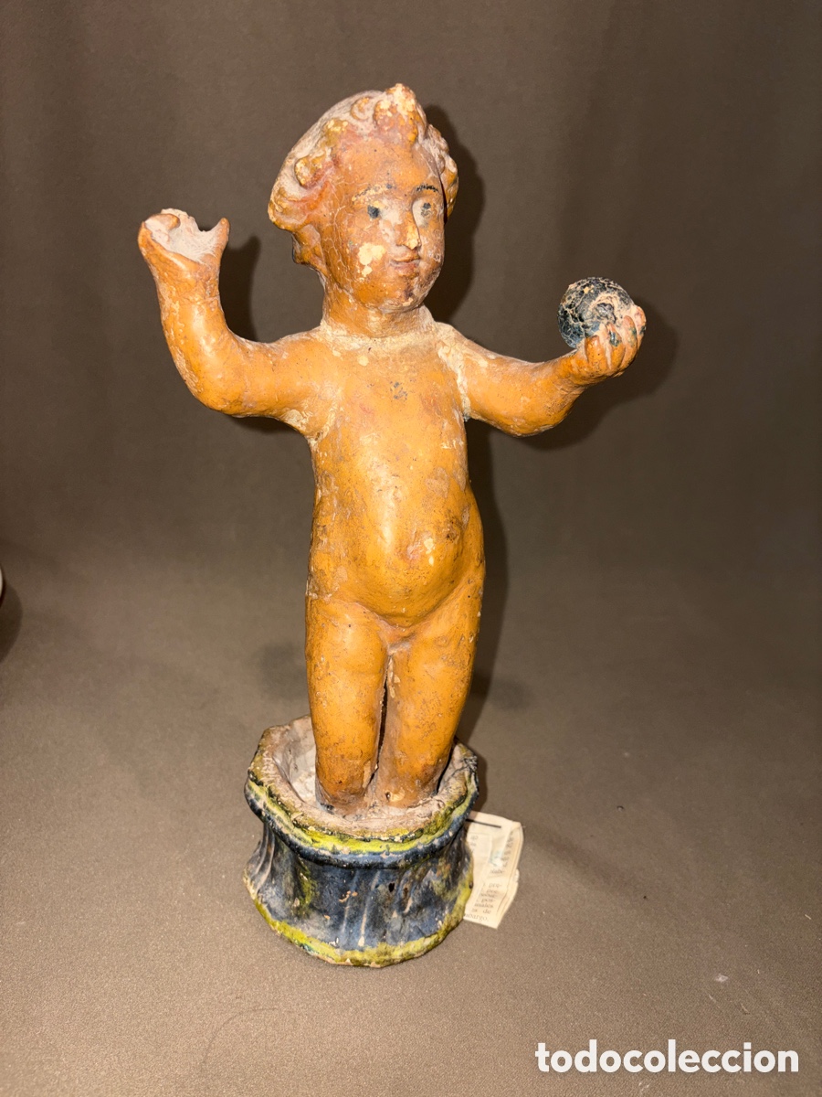 Arte: Antiguo ni&ntilde;o Jes&uacute;s salvador del mundo,en barro,siglo xviii,posiblemente murciano,28,5cm.