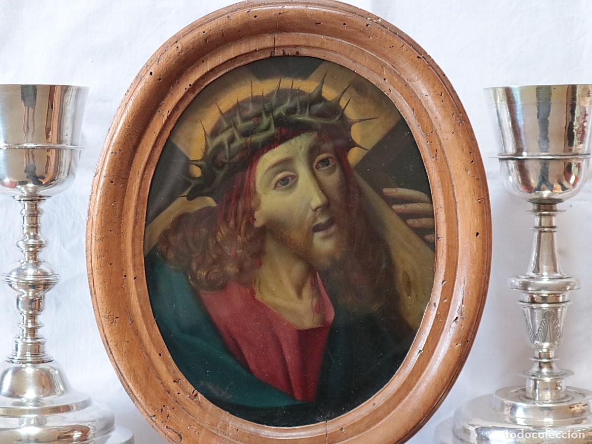 Art: Jes&uacute;s cargando con la cruz. &Oacute;leo sobre cobre. Siglo XIX. Mide 24 x 19,5 cm.