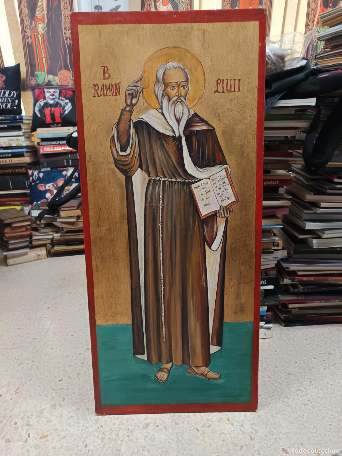 Arte: ICONO RUSO EN TABLA DE MADERA CON IMAGEN DEL BEATO RAM&Oacute;N LLULL . PINTURA. MALLORCA. 90 X 40 CM