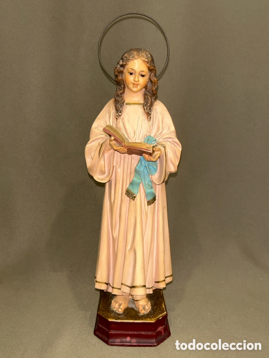Arte: ANTIGUA IMAGEN DE OLOT, VIRGEN NI&Ntilde;A LEYENDO. NI&Ntilde;A MARIA 33 CM *VER FOTOS*