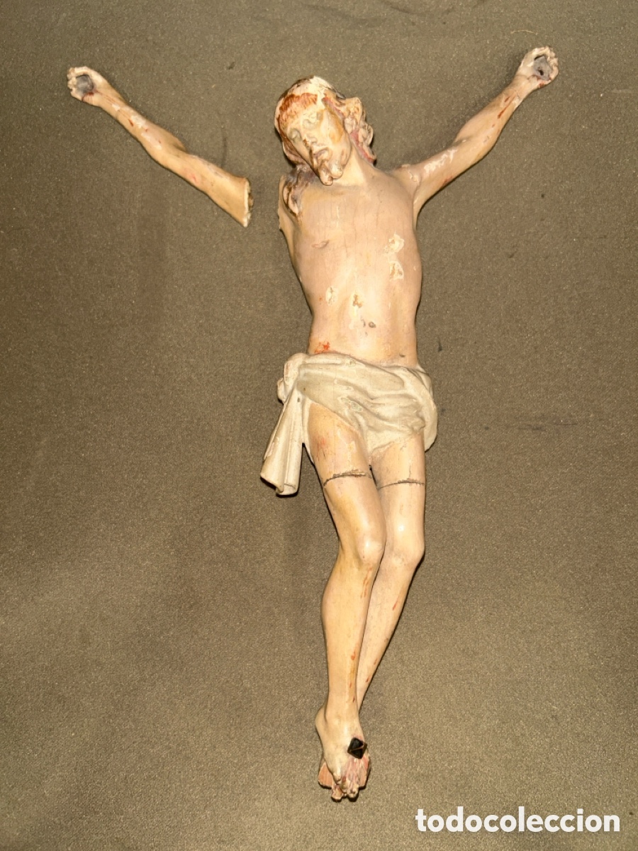 Arte: ANTIGUO CRISTO CRUCIFIXI&Oacute;N EN MADERA 23 CM HASTA CABEZA 29 CM HASTA BRAZO, S.XVIII *VER FOTOS*