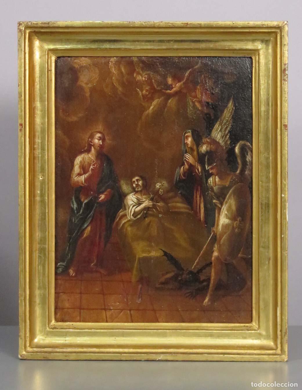 Arte: DORMICION DE SAN JOSE CON SAN MIGUEL ARCANGEL VENCIENDO AL DIABLO. FIRMADO ROBLES 1714