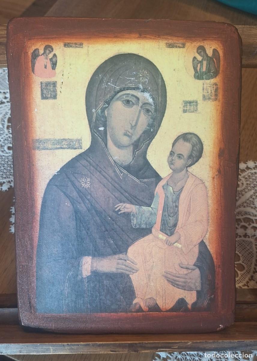 Arte: Antigua Icono Bizantino La Virgen Hodegetria con el Ni&ntilde;o Eslovaco