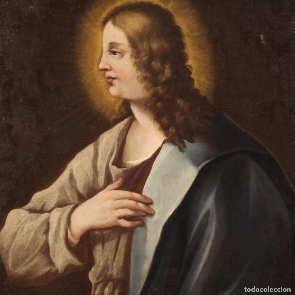 Arte: Pintura italiana antigua de un santo del siglo XVIII.