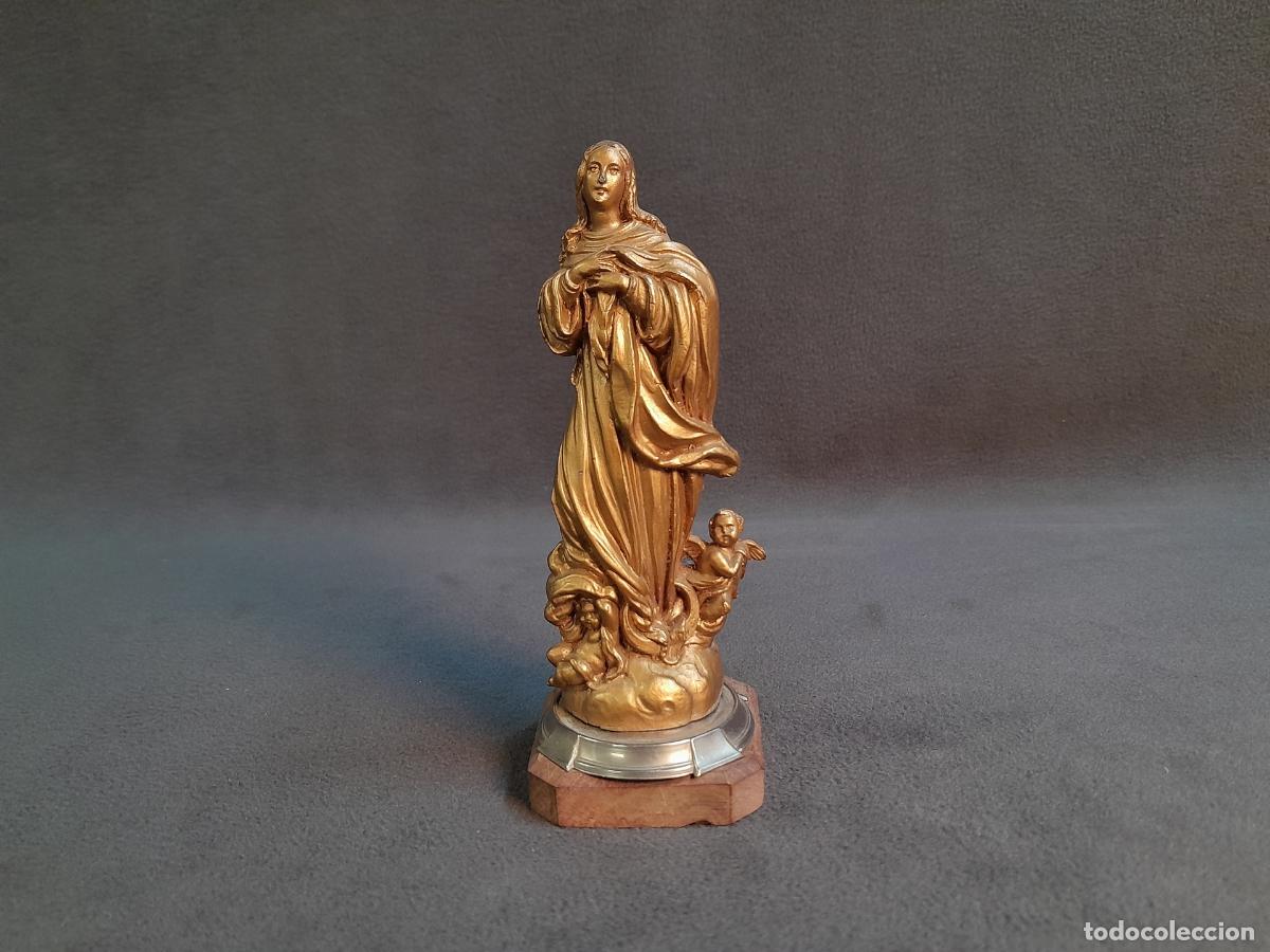 Arte: ESCULTURA DE LA INMACULADA CONCEPCI&Oacute;N EN METAL SOBRE PEANA ARTICULADA, SIGLO XX