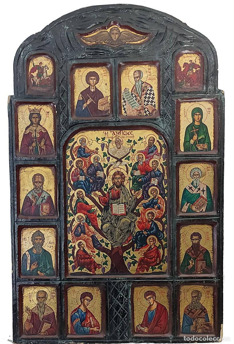 Arte: Pol&iacute;ptico icono la vi&ntilde;a con im&aacute;genes de santos y santas