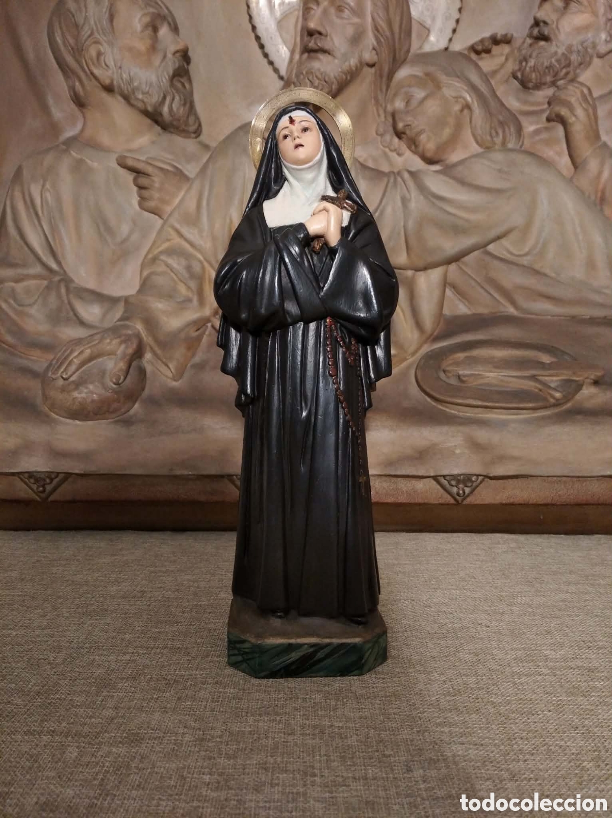 Arte: Antigua Santa Rita de Casia, 30 cm, Sello Olot
