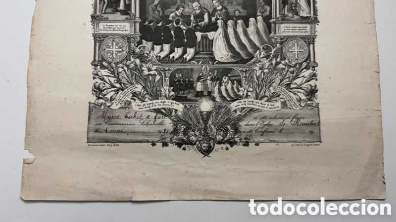 Arte: Antiguo Grabado Franc&eacute;s Primera comuni&oacute;n - Foto 4