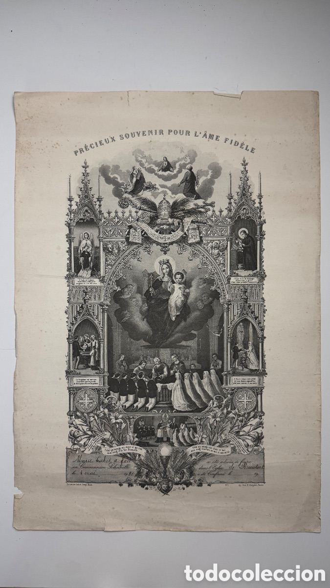 Arte: Antiguo Grabado Franc&eacute;s Primera comuni&oacute;n