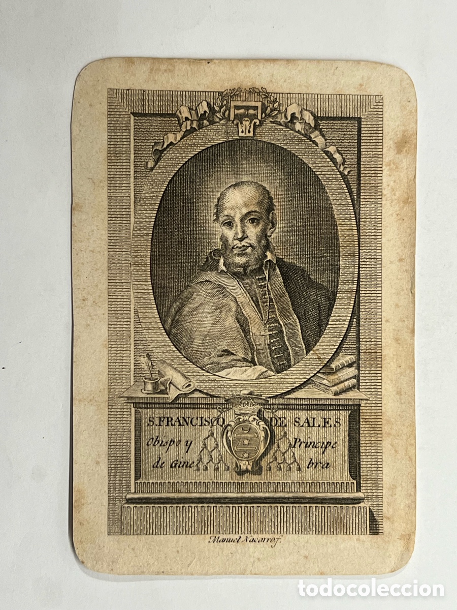 Arte: FRANCISCO DE SALES OBISPO Y PR&Iacute;NCIPE DE GINEBRA. Manuel Navarro, grabador. Zaragoza (h.1850?)
