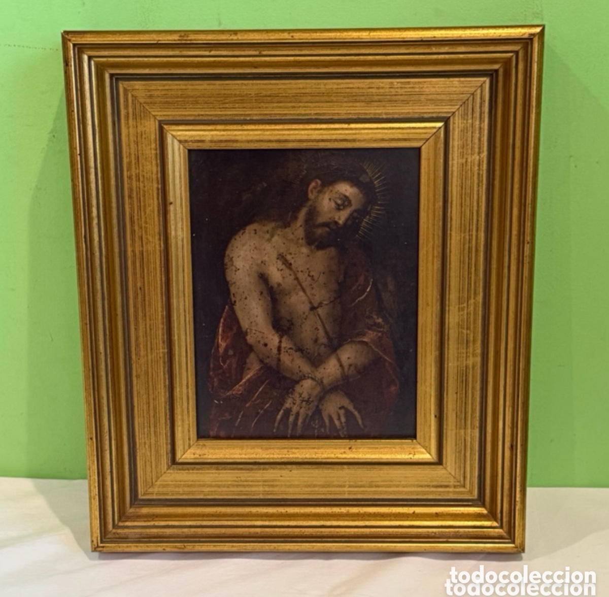 Arte: &Oacute;leo sobre cobre Ecce Homo escuela italiana finales siglo XVIII XIX enmarcado