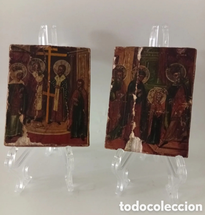 Art: PAR DE PEQUE&Ntilde;OS ICONOS ORTODOXOS RUSOS, TEMPLE SOBRE TABLA, FINALES S. XVIII PRINCIPIOS S. XIX