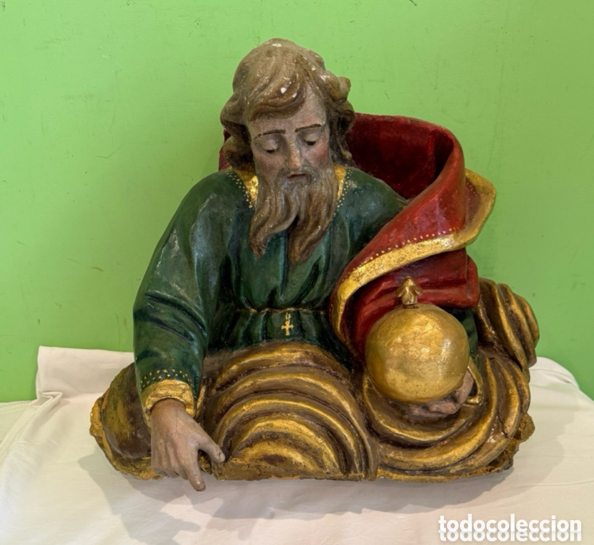 Arte: Grand&iacute;sima y rara figura religiosa antigua material compuesto policromado con madera siglo XX