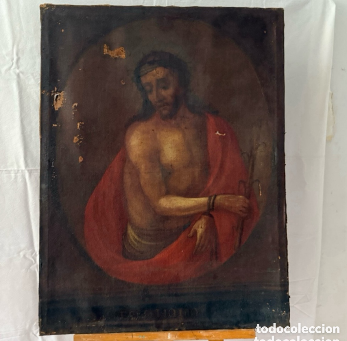 Arte: Antiguo Ecce Homo .Cristo coronado de espinas.Gran &oacute;leo sobre lienzo. Escuela espa&ntilde;ola s. XVII/XVIII