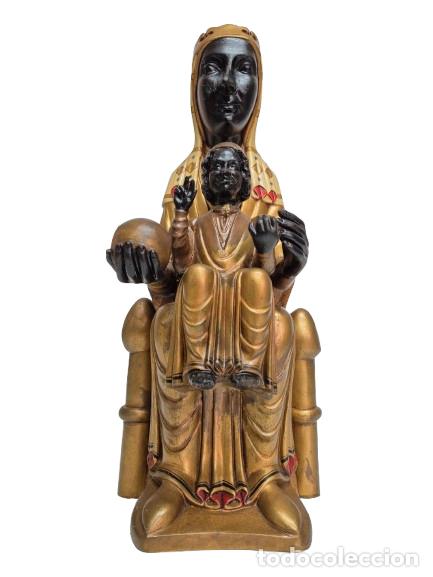Arte: Preciosa Virgen de Montserrat - Escayola Policromada y Dorada - Talleres de Olot - Altura 43 cm
