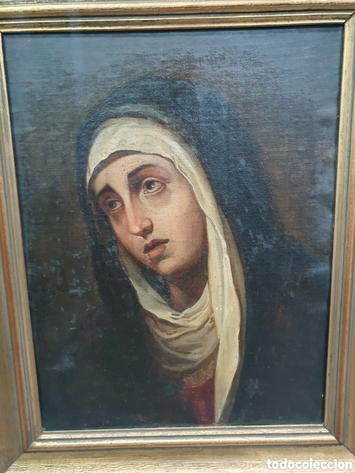 Arte: Oleo sobre tabla s. XIX. Virgen dolorosa. Copia de Murillo.