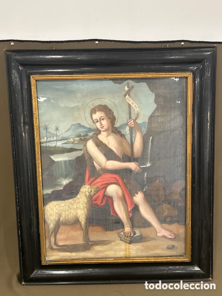 Arte: PRECIOSA PINTURA, &Oacute;LEO SOBRE LIENZO SAN JUAN BAUTISTA NI&Ntilde;O CON EL CORDERO DE DIOS*VER FOTOS*