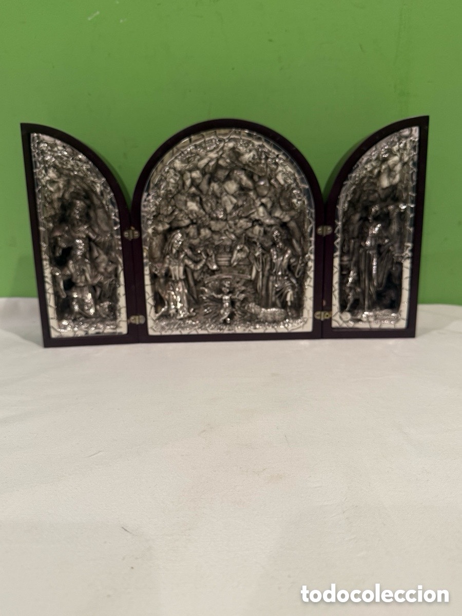 Art: Tr&iacute;ptico religioso plata ARGENTUM Sigillo di Garanzia Italia Nacimiento Bel&eacute;n relieve Italy