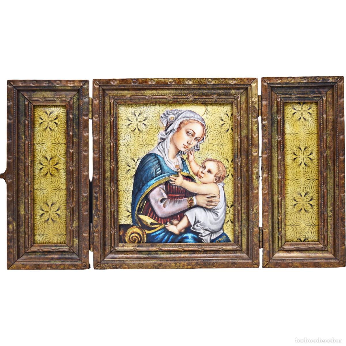 Art: Tr&iacute;ptico firmado G. Reiz - Virgen con El Ni&ntilde;o