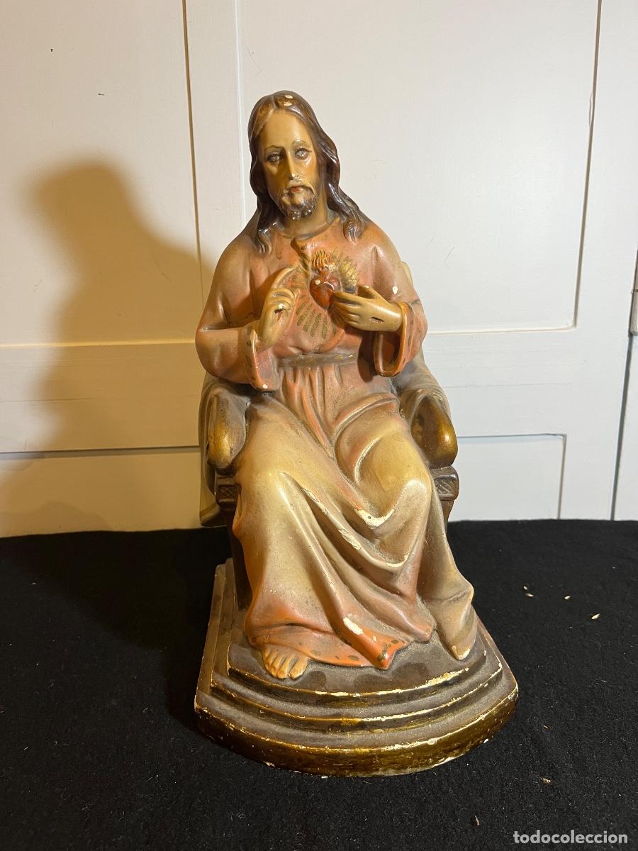 Kunst: Sagrado Coraz&oacute;n de Jes&uacute;s entronizado vintage figura religiosa imaginer&iacute;a antigua