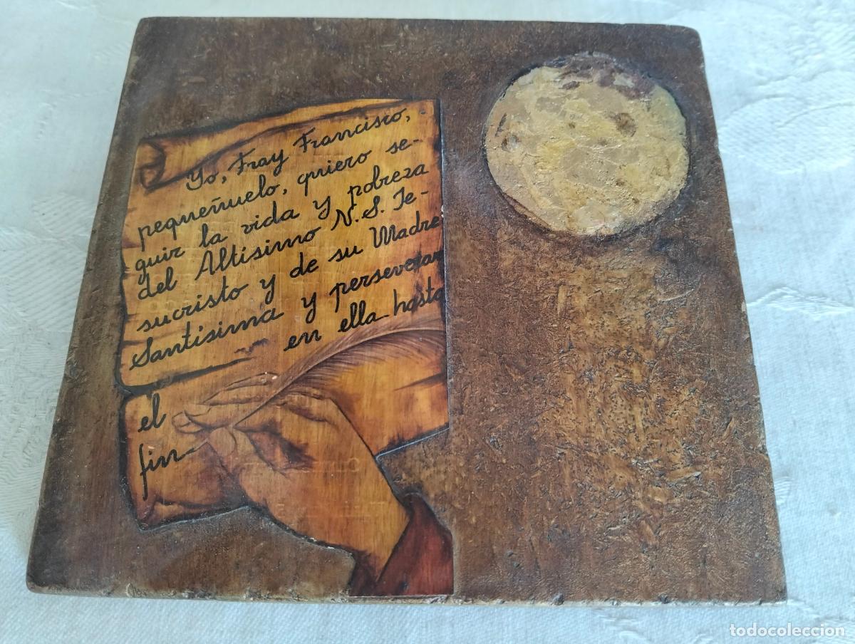 Arte: Cuadro decorativo cuadrado Fray San Francisco Jesucristo Madre Sant&iacute;sima pluma luna escrito