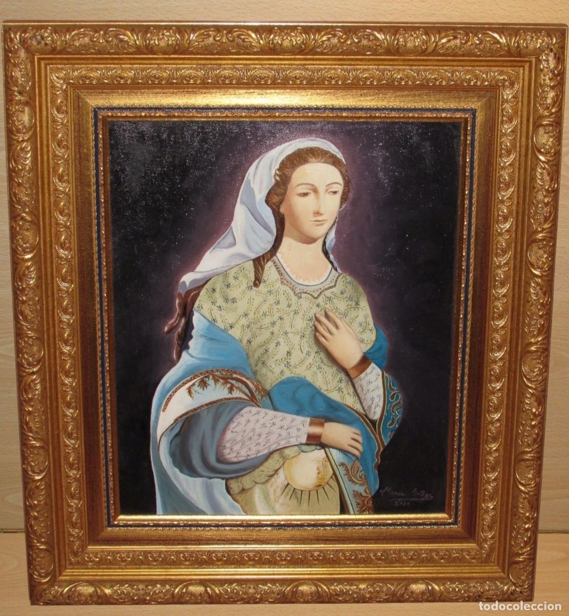 Art: Cuadro pintura Virgen Esperanza de la Dulce espera de la O firmado marco ornamentado dorado