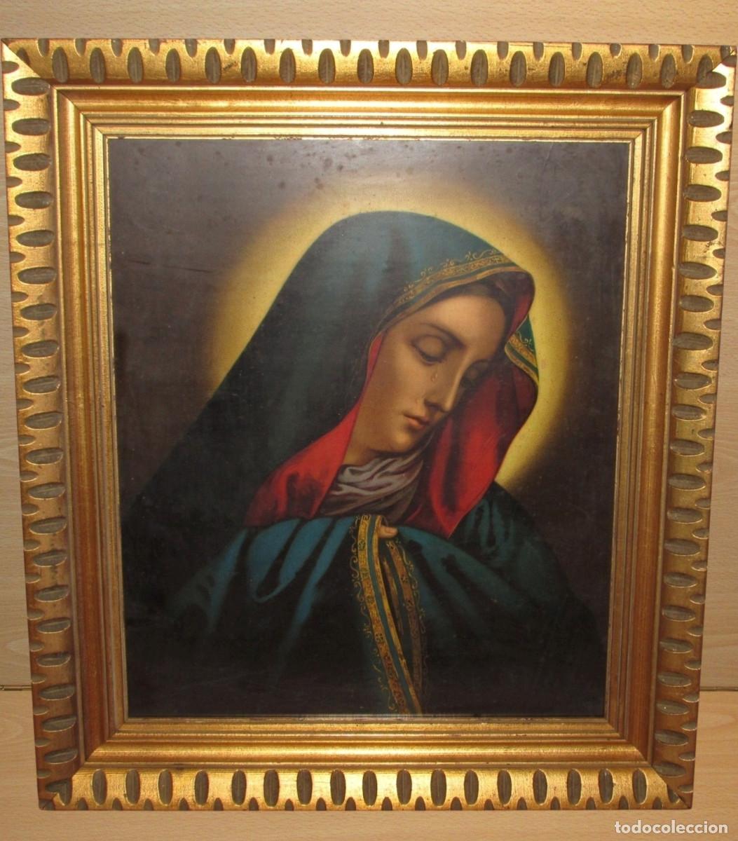 Kunst: Cuadro l&aacute;mina cromolitograf&iacute;a antigua Virgen Soledad Dolorosa Dolores Virgen del dedo