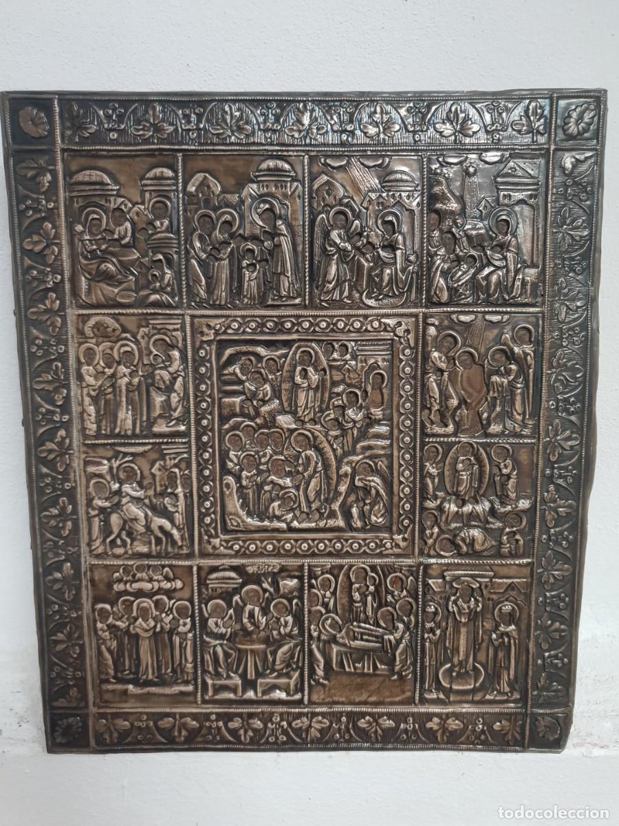 Arte: Icono ruso siglo XIX plata y lleno de peque&ntilde;as caras