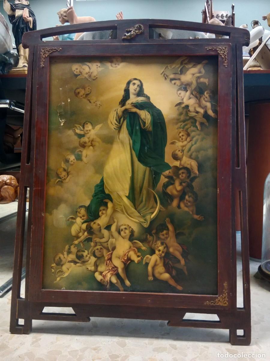 Arte: ANTIGUO CUADRO N.S. VIRGEN INMACULADA CONCEPCION - IMPRIMACION S/ CARTON - MARCO MADERA MODERNISTA