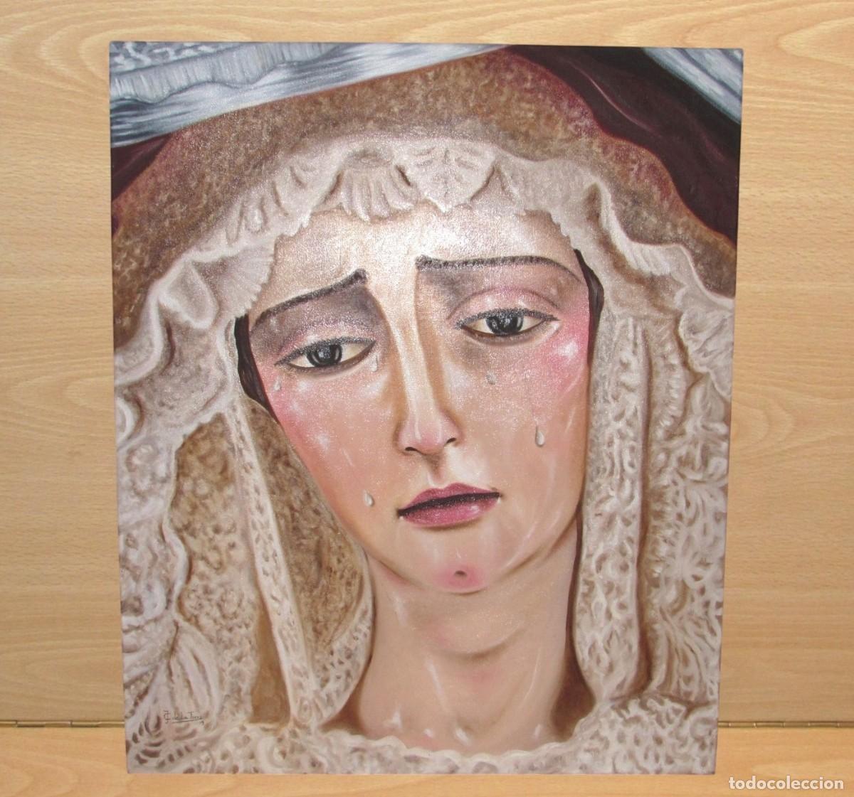 Art: Cuadro pintura retrato rostro Virgen Mar&iacute;a Sant&iacute;sima Esperanza firmado J.C De La Torre