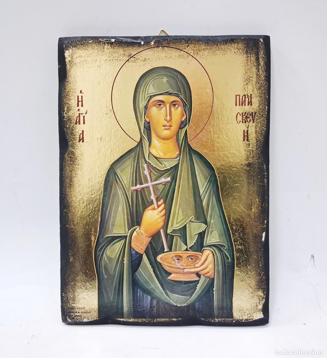 Arte: Icono Ortodoxo &ndash; Santa Paraskevi &ndash; Pintado a Mano en Madera &ndash; Con Certificado &ndash; 21&times;15 cm