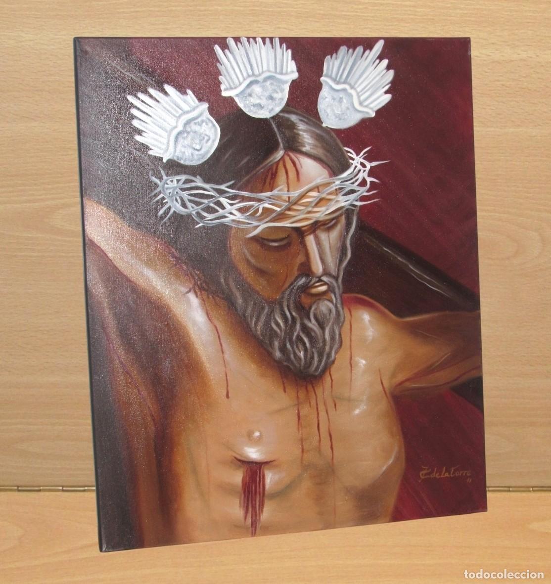 Arte: Cuadro pintura retrato rostro Sant&iacute;simo Cristo Victoria M&aacute;laga firmado J.C De La Torre